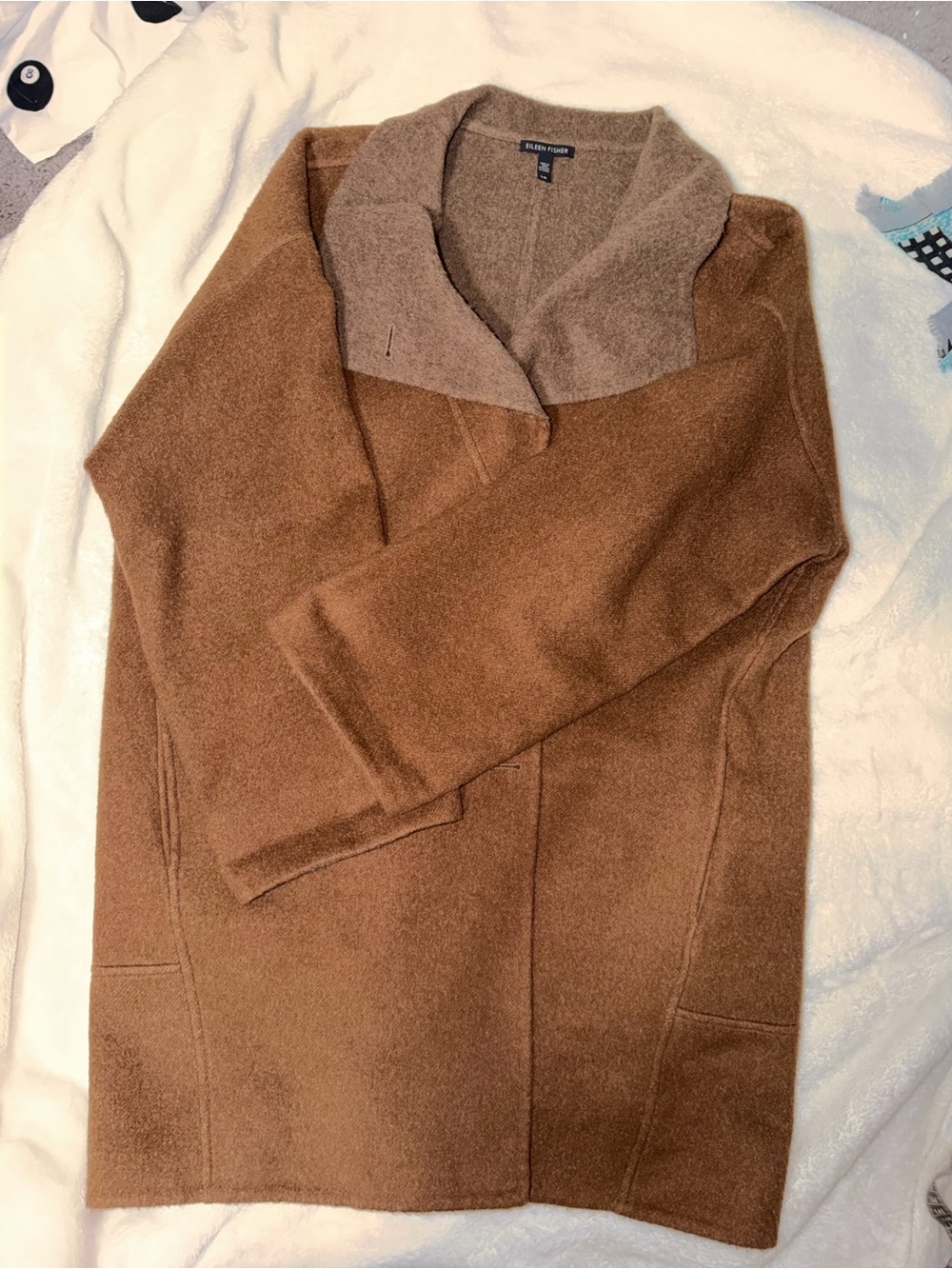 Eileen Fisher Brown Baby Alpaca & Wool Fleece Coat Jacket-Size Large